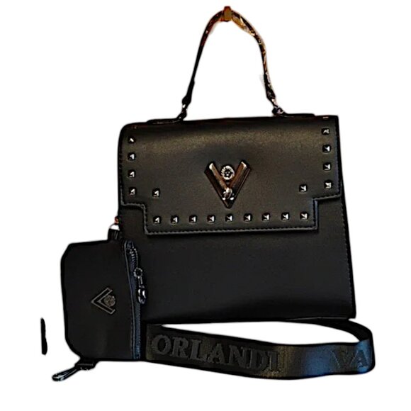 Valentino Orlandi Handbags - - Valentino Orlandi NEW Black w gunmetal studs crossbody handbag & pouch n…